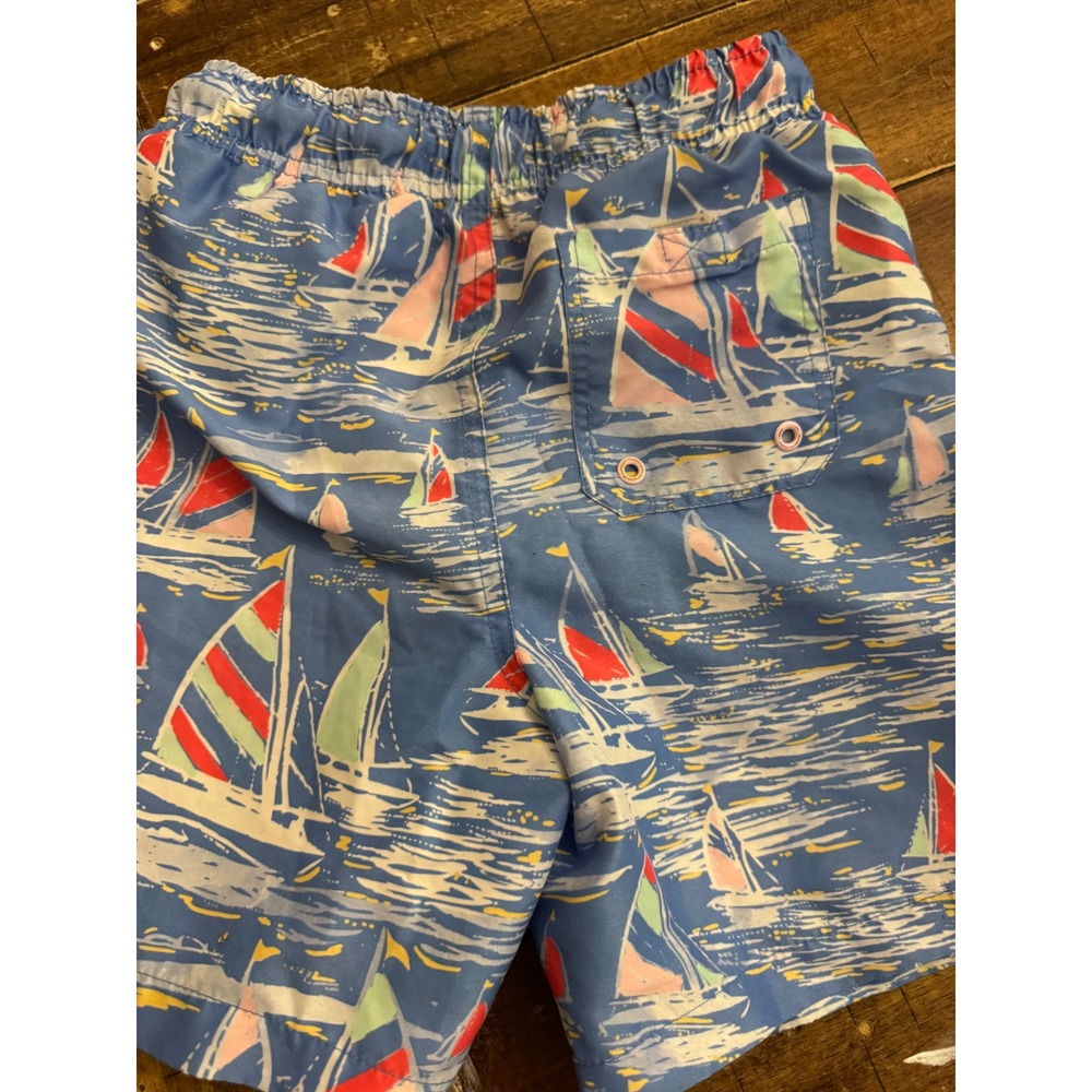 Crown & Ivy Kids Blue Sailboat Print Swim Trunks Size 6 Nautical Beach Shorts